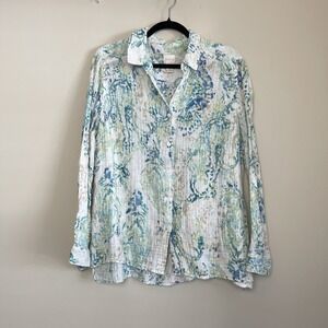 Chico's Cotton Guaze Watercolor Button Up Collared Shirt‎ Women's Sz 3 (XL)